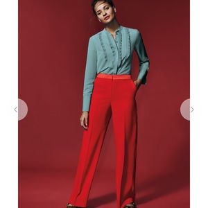 Boden Size 8 Ruffle Macie Blouse Blue Long Sleeve